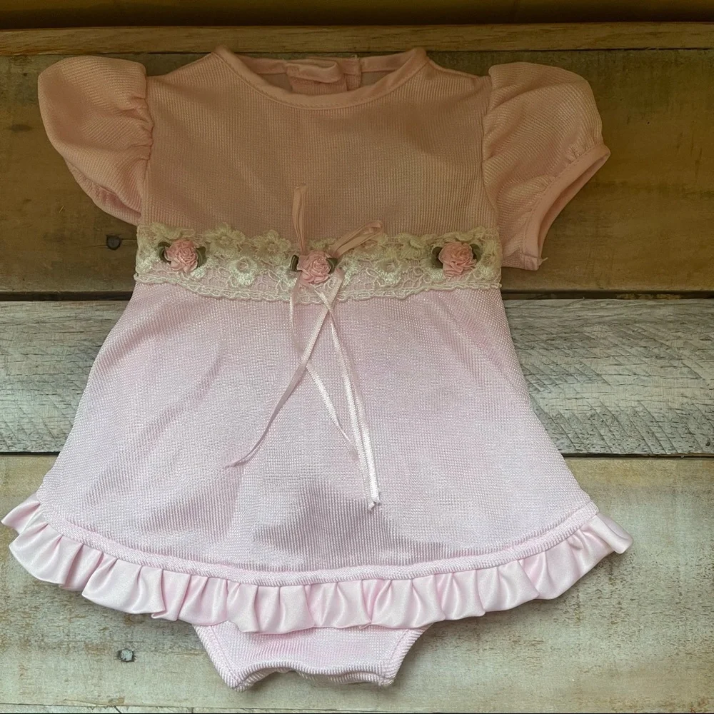 Rose Cottage Pink Rose Bud Lace Trim One Piece Dress​